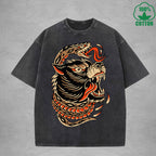 Deadly SnakeInterest Printed Washed T-Shirt 230G Multicolor Loose Trendy Fashionable 100%Cotton Short Sleeve Top