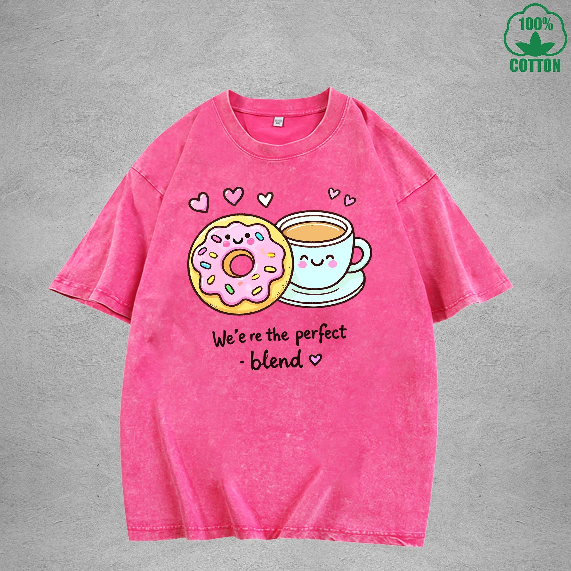 We'ere The Perfect BlendInterest Printed Washed T-Shirt 230G Loose Trendy Fashionable 100%Cotton Short Sleeve Top