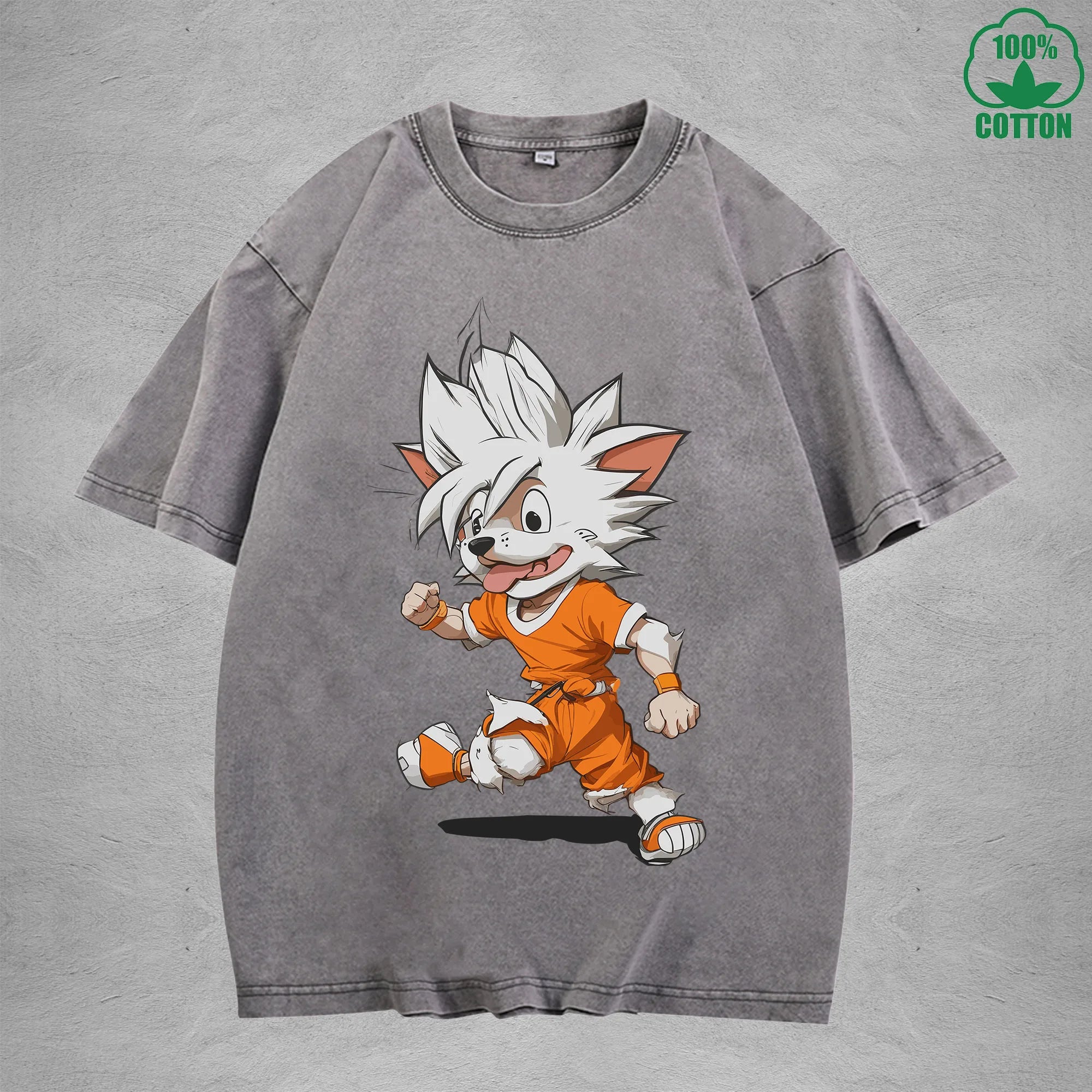 Dog GOKUInterest Printed Washed T-Shirt 230G Loose Trendy Fashionable 100%Cotton Short Sleeve Top