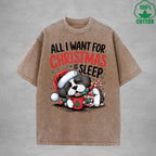 Christmas Is Sleep Interest Printed Washed T-Shirt 230G Multicolor Loose Trendy Fashionable 100%Cotton Short Sleeve Top