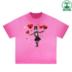 LOVE Printed Dirty Wash T-Shirt 230G Multicolor Loose Trendy Fashionable 100%Cotton Short Sleeve Top
