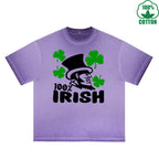 Irish 100% Printed Dirty Wash T-Shirt 230G Multicolor Loose Trendy Fashionable 100%Cotton Short Sleeve Top