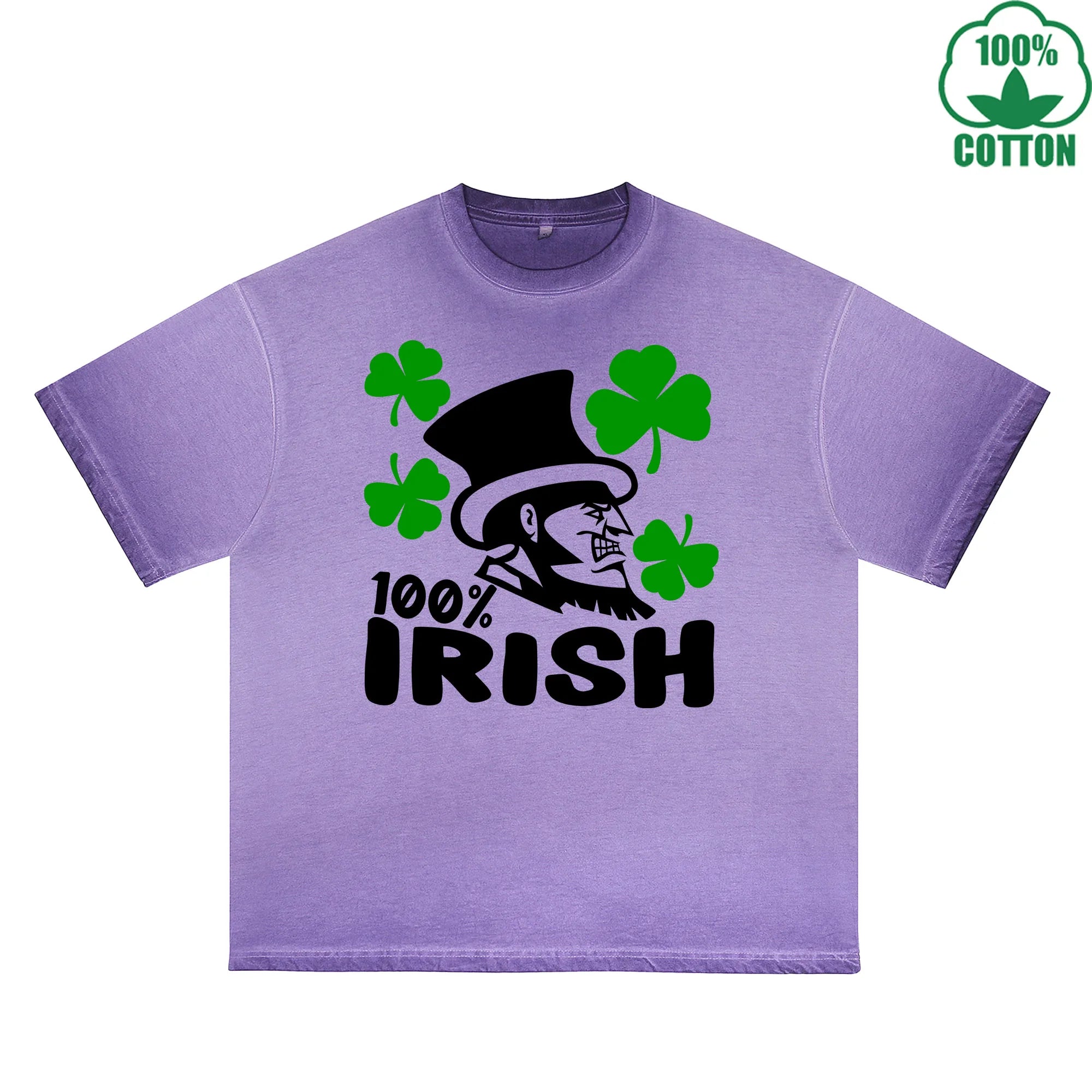 Irish 100% Printed Dirty Wash T-Shirt 230G Multicolor Loose Trendy Fashionable 100%Cotton Short Sleeve Top