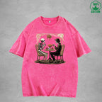 Skeleton Printed Washed T-Shirt 230G Loose Trendy Fashionable Cotton Short Sleeve Top