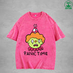 Panic TimeInterest Printed Washed T-Shirt 230G Loose Trendy Fashionable 100%Cotton Short Sleeve Top