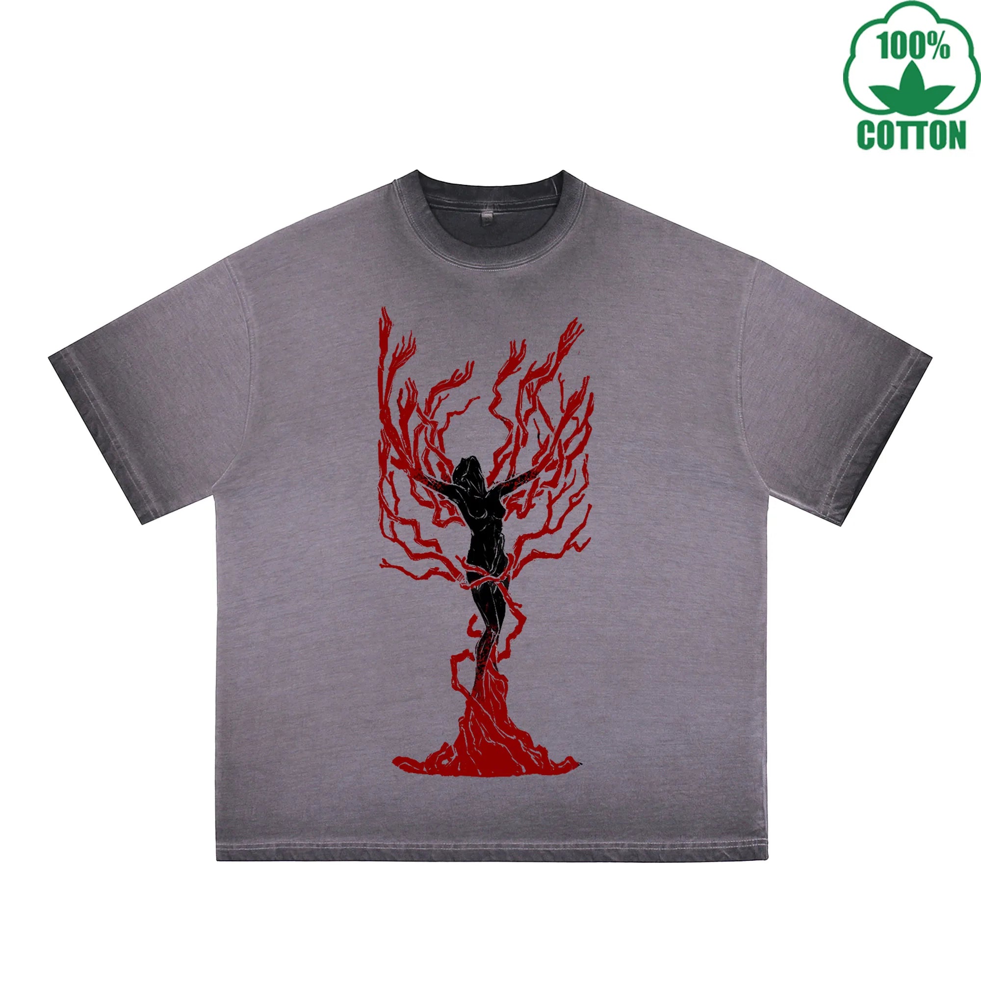 Blood Taboo Printed Dirty WashT-Shirt 230G Multicolor Loose Trendy Fashionable 100%Cotton Short Sleeve Top