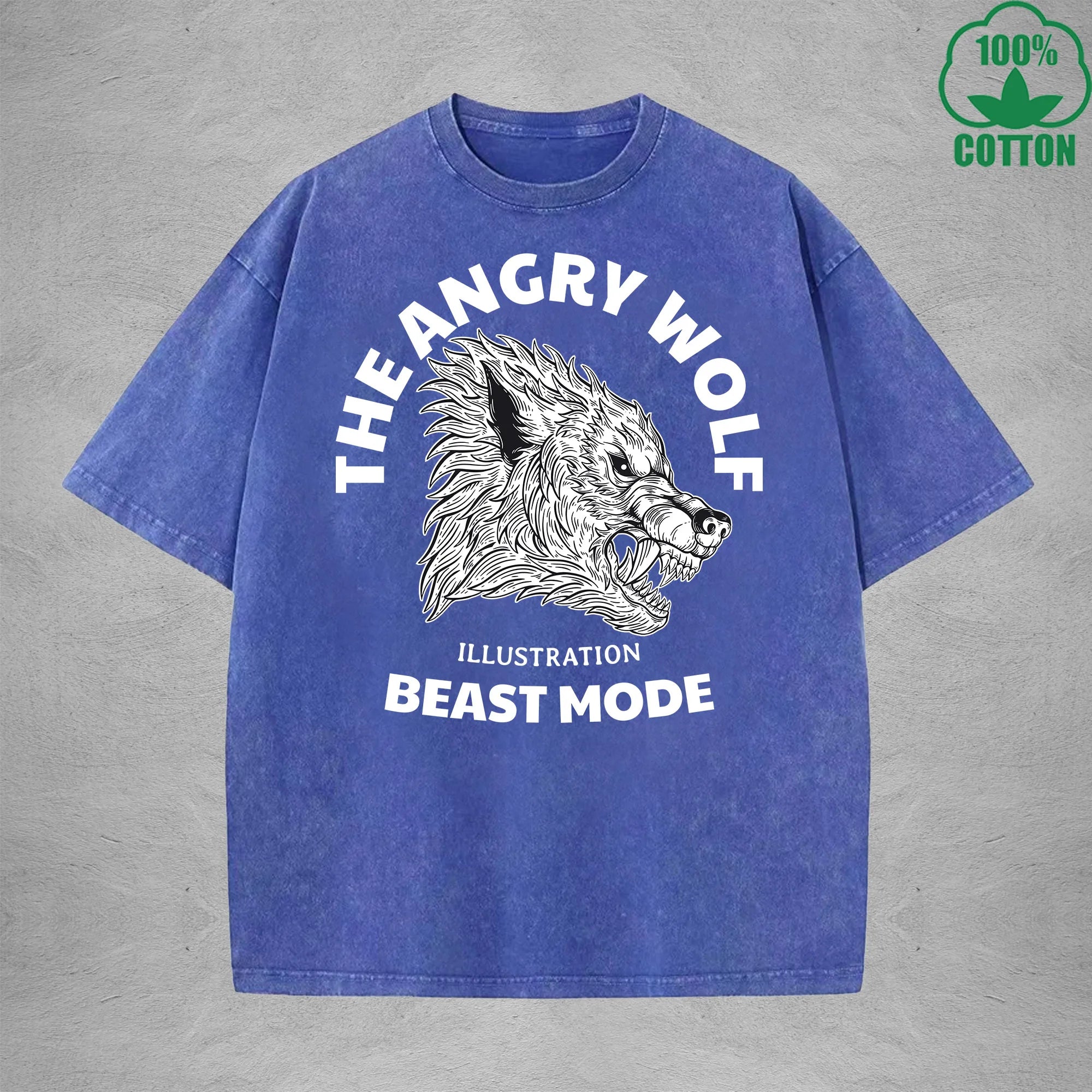 The Angry WolfInterest Printed Washed T-Shirt 230G Multicolor Loose Trendy Fashionable 100%Cotton Short Sleeve Top