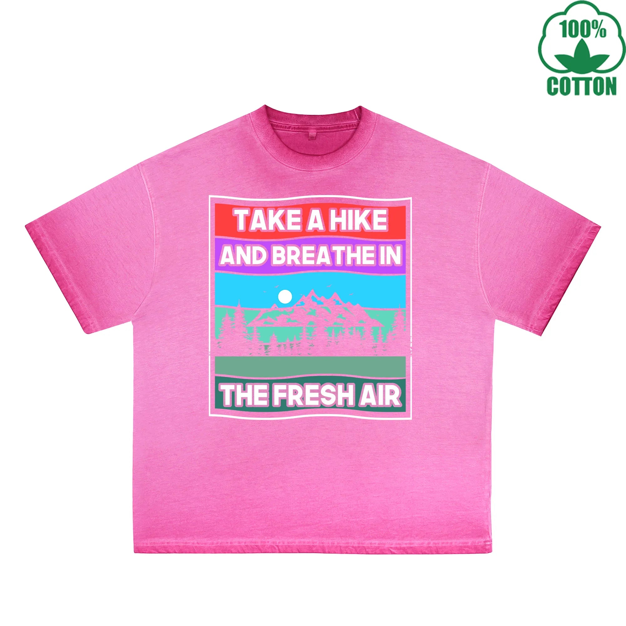Take A Hike Printed Dirty WashT-Shirt 230G Multicolor Loose Trendy Fashionable 100%Cotton Short Sleeve Top