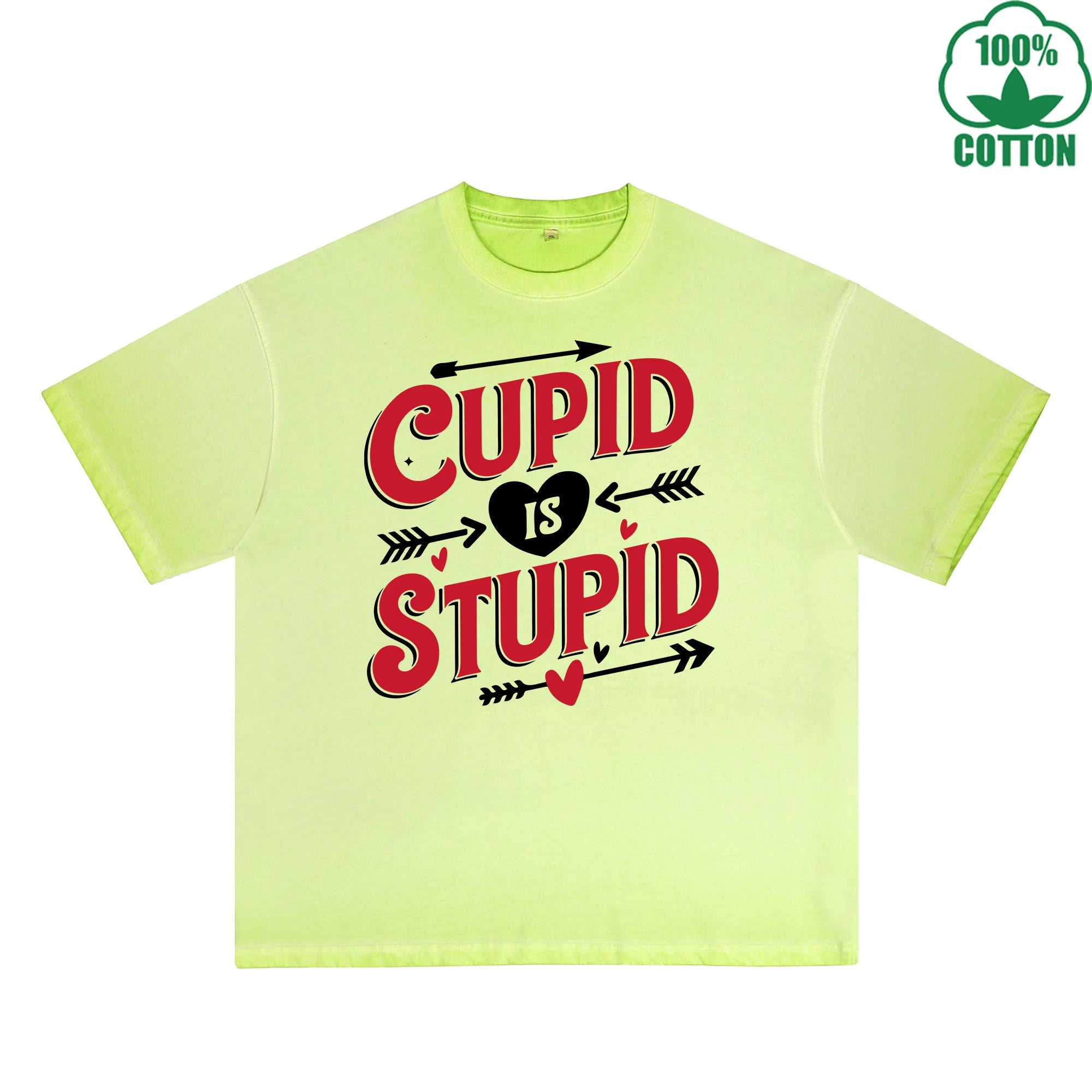 God of Love is Stupid Printed Dirty Wash T-Shirt 230G Multicolor Loose Trendy Fashionable 100%Cotton Short Sleeve Top