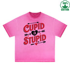 God of Love is Stupid Printed Dirty Wash T-Shirt 230G Multicolor Loose Trendy Fashionable 100%Cotton Short Sleeve Top