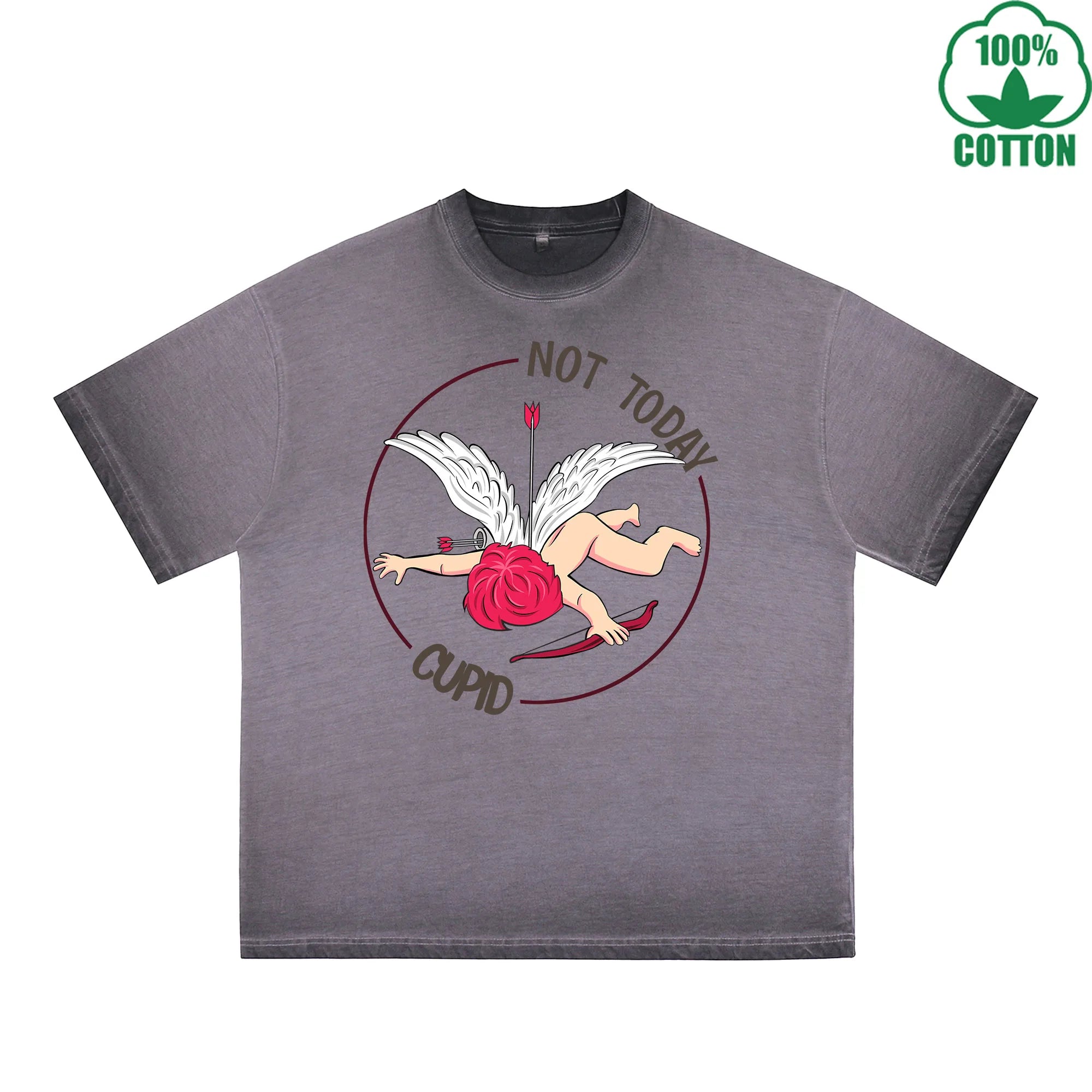 Not today God of Love Printed Dirty Wash T-Shirt 230G Multicolor Loose Trendy Fashionable 100%Cotton Short Sleeve Top