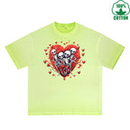 Love Printed Dirty Wash T-Shirt 230G Multicolor Loose Trendy Fashionable 100%Cotton Short Sleeve Top
