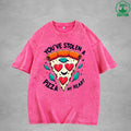 A Pizza My HeartInterest Printed Washed T-Shirt 230G Loose Trendy Fashionable 100%Cotton Short Sleeve Top