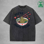 Youre Souper SpecialInterest Printed Washed T-Shirt 230G Loose Trendy Fashionable 100%Cotton Short Sleeve Top