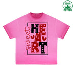 Sweet Heart Printed Dirty Wash T-Shirt 230G Multicolor Loose Trendy Fashionable 100%Cotton Short Sleeve Top