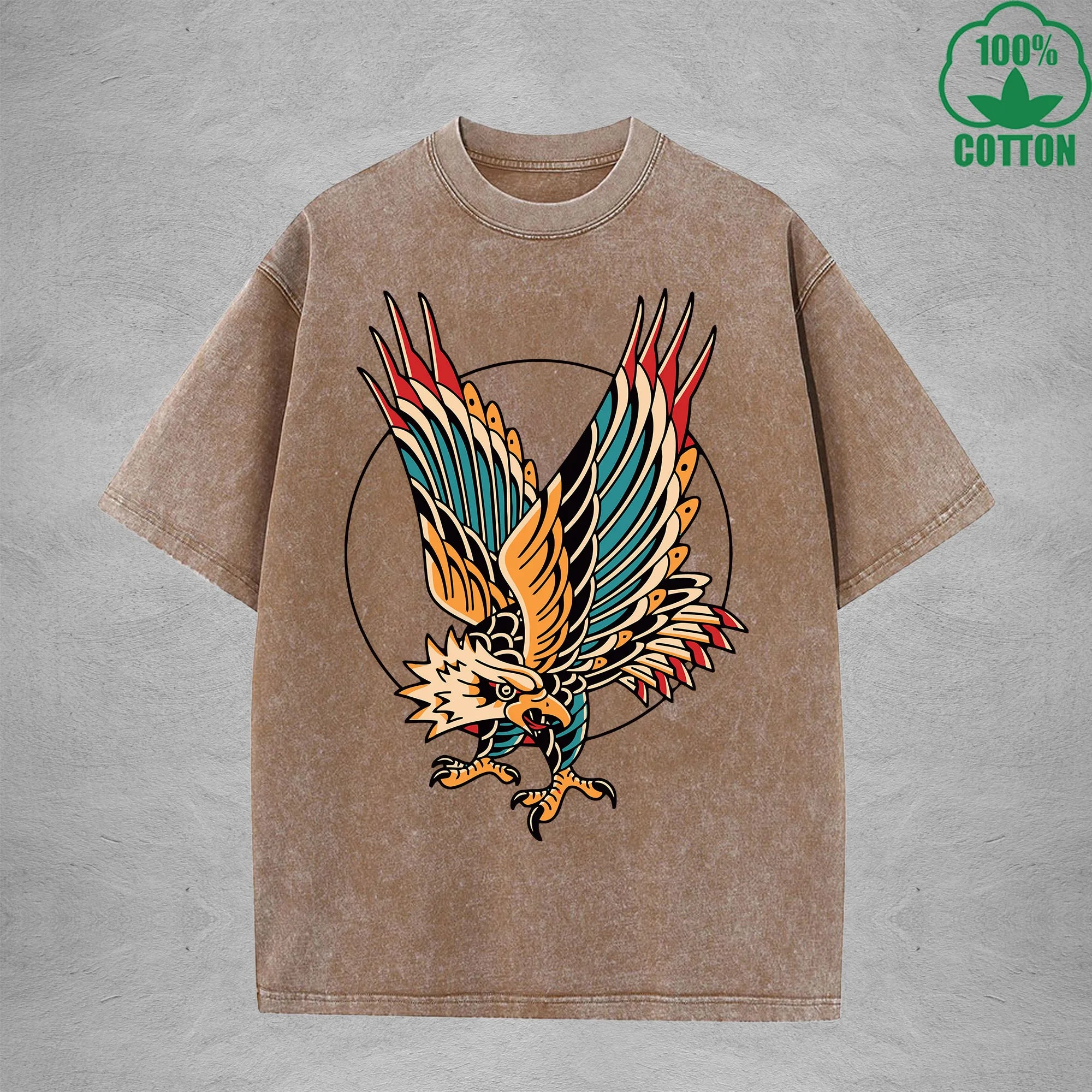 EagleInterest Printed Washed T-Shirt 230G Multicolor Loose Trendy Fashionable 100%Cotton Short Sleeve Top