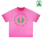 Fatey Baby Printed Dirty Wash T-Shirt 230G Multicolor Loose Trendy Fashionable 100%Cotton Short Sleeve Top