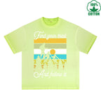 Outdoor Adventure Printed Dirty WashT-Shirt 230G Multicolor Loose Trendy Fashionable 100%Cotton Short Sleeve Top