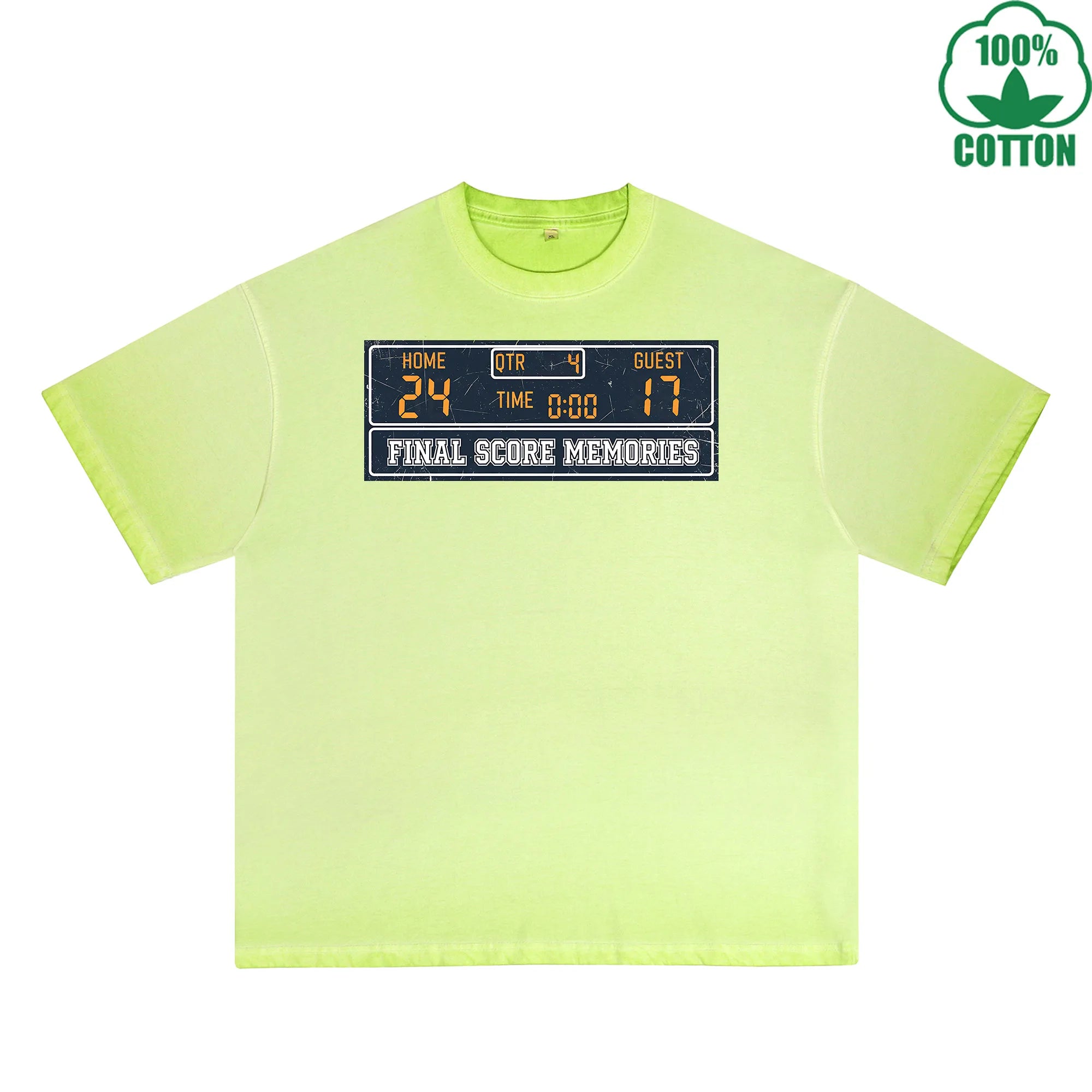 Final Score Memories Printed Dirty Wash T-Shirt 230G Multicolor Loose Trendy Fashionable 100%Cotton Short Sleeve Top