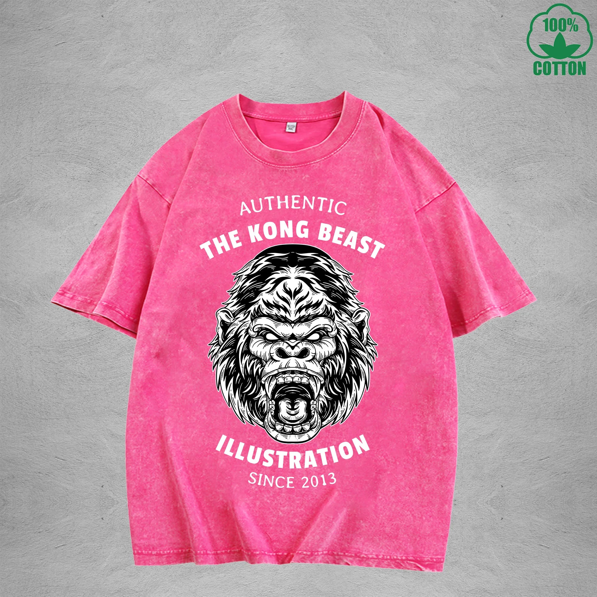 Angry GorillaInterest Printed Washed T-Shirt 230G Multicolor Loose Trendy Fashionable 100%Cotton Short Sleeve Top