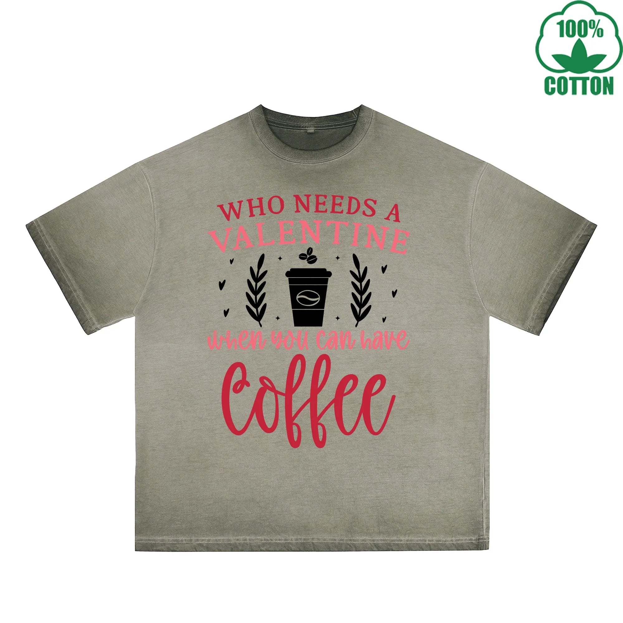 Valentine Printed Dirty Wash T-Shirt 230G Multicolor Loose Trendy Fashionable 100%Cotton Short Sleeve Top