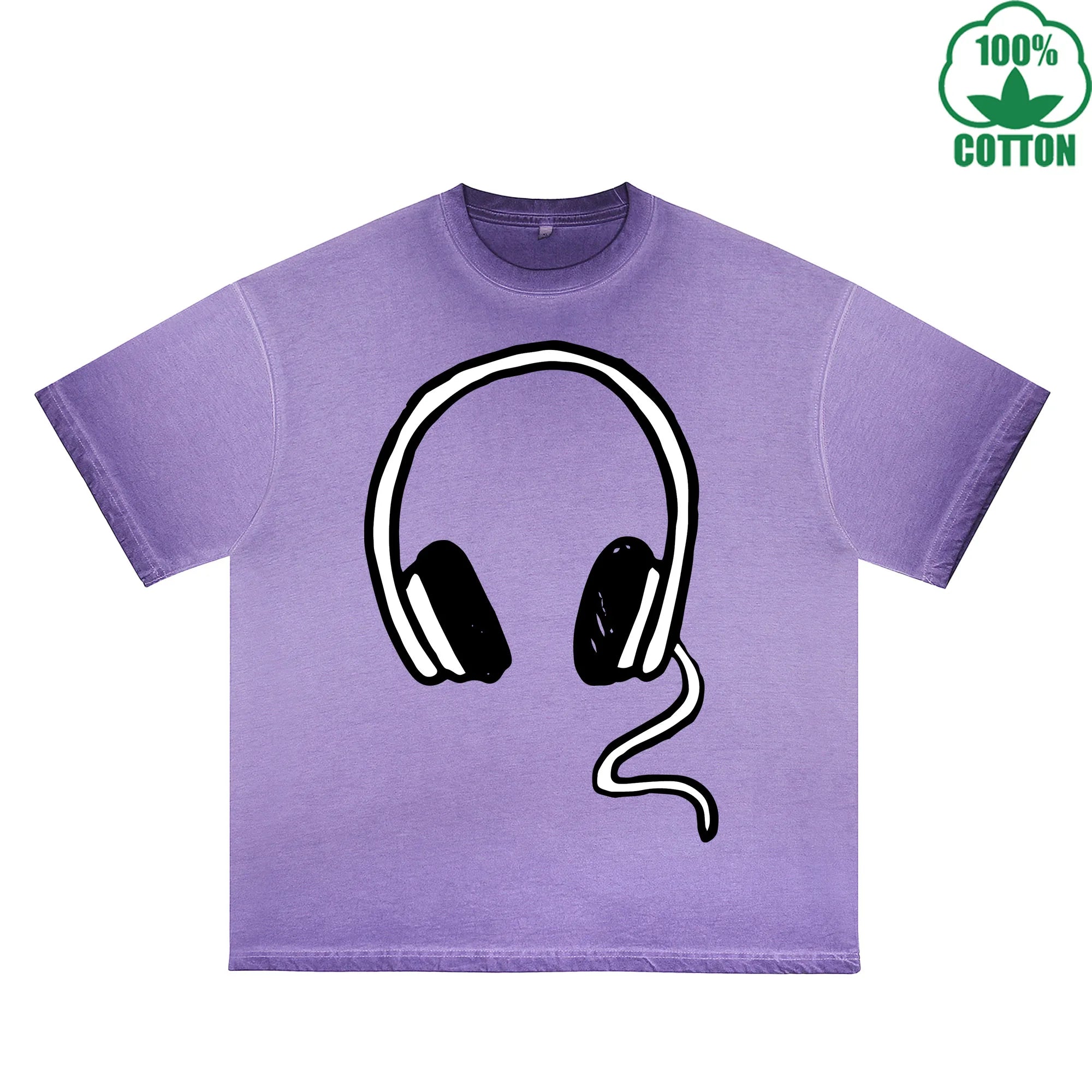 Music Printed Dirty WashT-Shirt 230G Multicolor Loose Trendy Fashionable 100%Cotton Short Sleeve Top