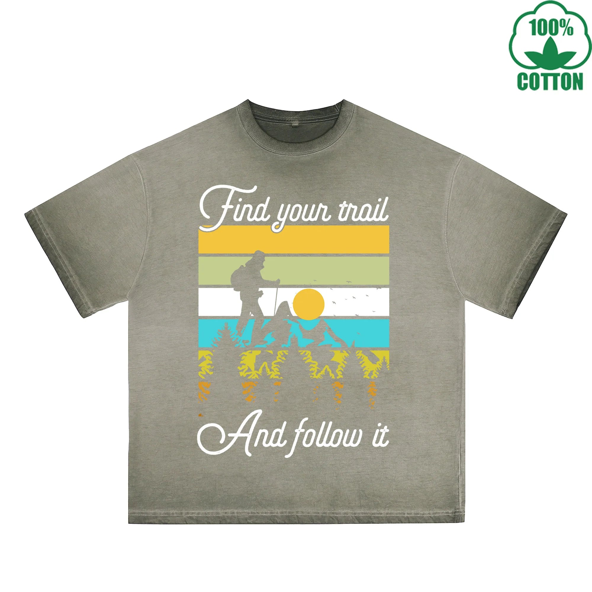 Outdoor Adventure Printed Dirty WashT-Shirt 230G Multicolor Loose Trendy Fashionable 100%Cotton Short Sleeve Top