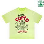 Sorry God of Love Printed Dirty Wash T-Shirt 230G Multicolor Loose Trendy Fashionable 100%Cotton Short Sleeve Top