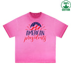 American Presidents Printed Dirty Wash T-Shirt 230G Multicolor Loose Trendy Fashionable 100%Cotton Short Sleeve Top