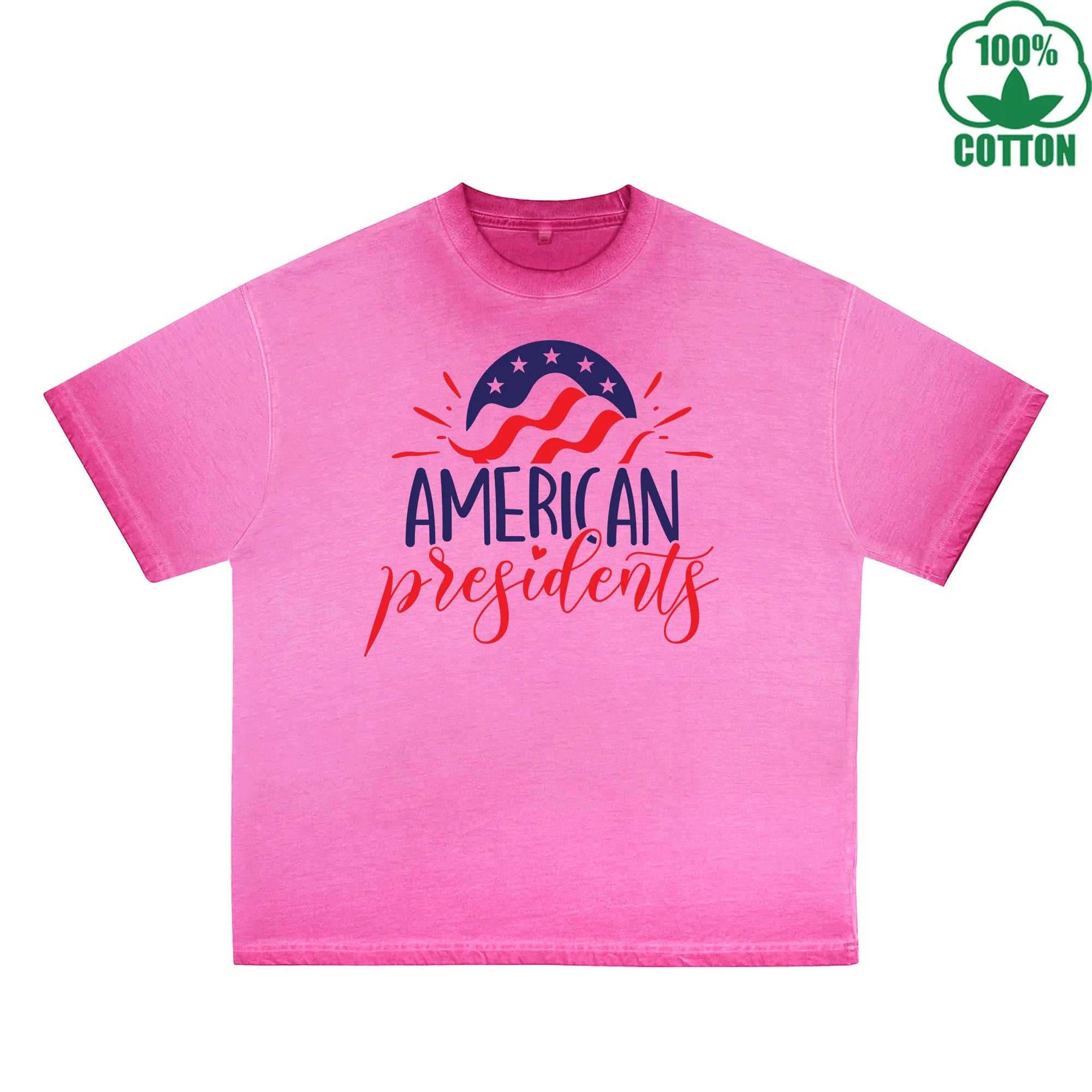 American Presidents Printed Dirty Wash T-Shirt 230G Multicolor Loose Trendy Fashionable 100%Cotton Short Sleeve Top