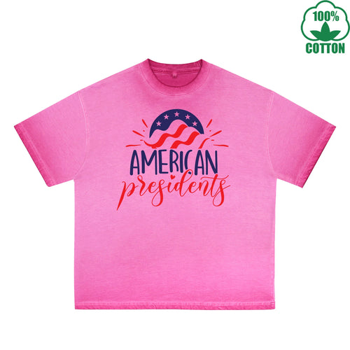 American Presidents Printed Dirty Wash T-Shirt 230G Multicolor Loose Trendy Fashionable 100%Cotton Short Sleeve Top