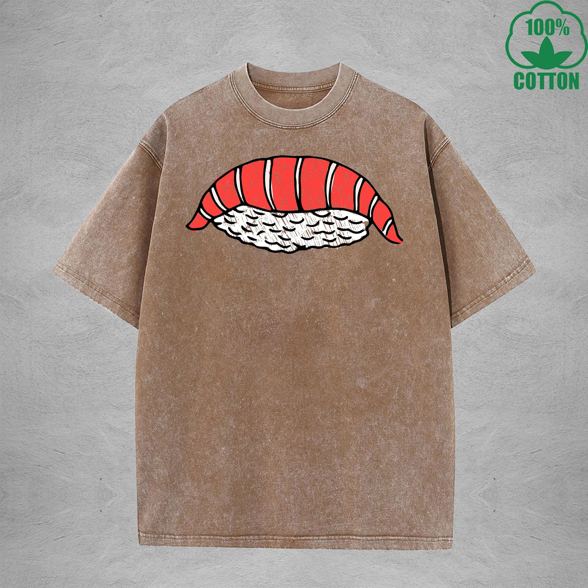 Cute SushiInterest Printed Washed T-Shirt 230G Multicolor Loose Trendy Fashionable 100%Cotton Short Sleeve Top