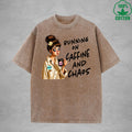 Running on CaffineInterest Printed Washed T-Shirt 230G Loose Trendy Fashionable 100%Cotton Short Sleeve Top