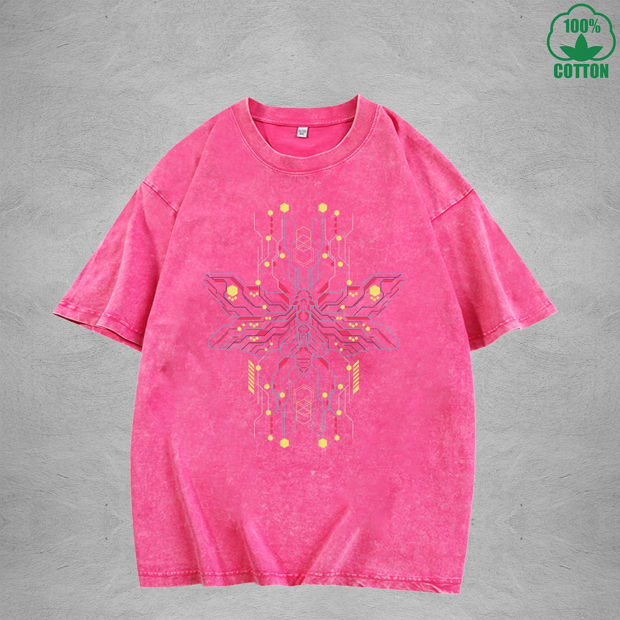 Mecha Style American Retro 230G Washed T-Shirt Available in Multiple Colors Fashionable Pure Cotton Short Sleeve