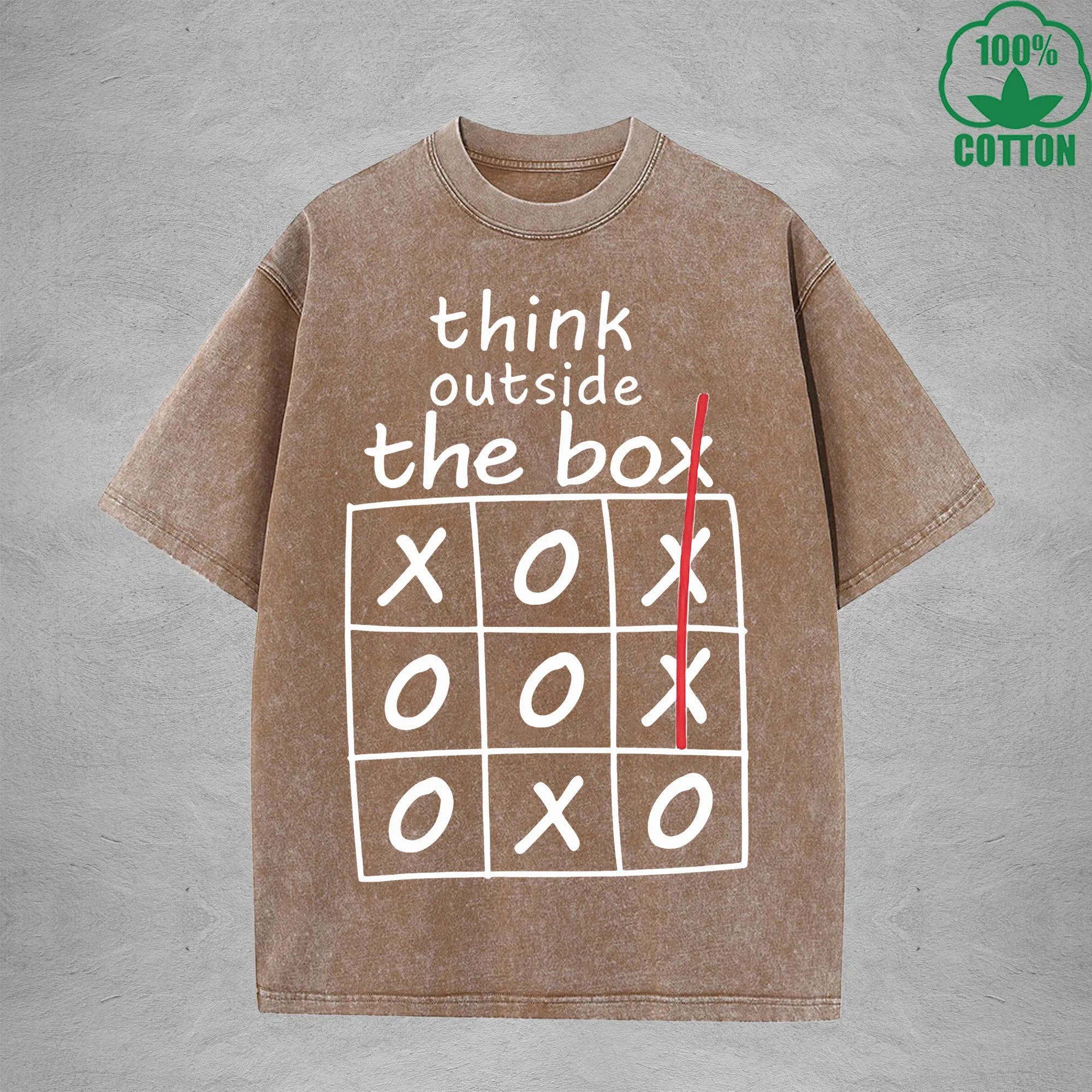 Think Outside The BoxInterest Printed Washed T-Shirt 230G Loose Trendy Fashionable 100%Cotton Short Sleeve Top