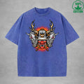 Hell Warrior Interest Printed Washed T-Shirt 230G Multicolor Loose Trendy Fashionable 100%Cotton Short Sleeve Top