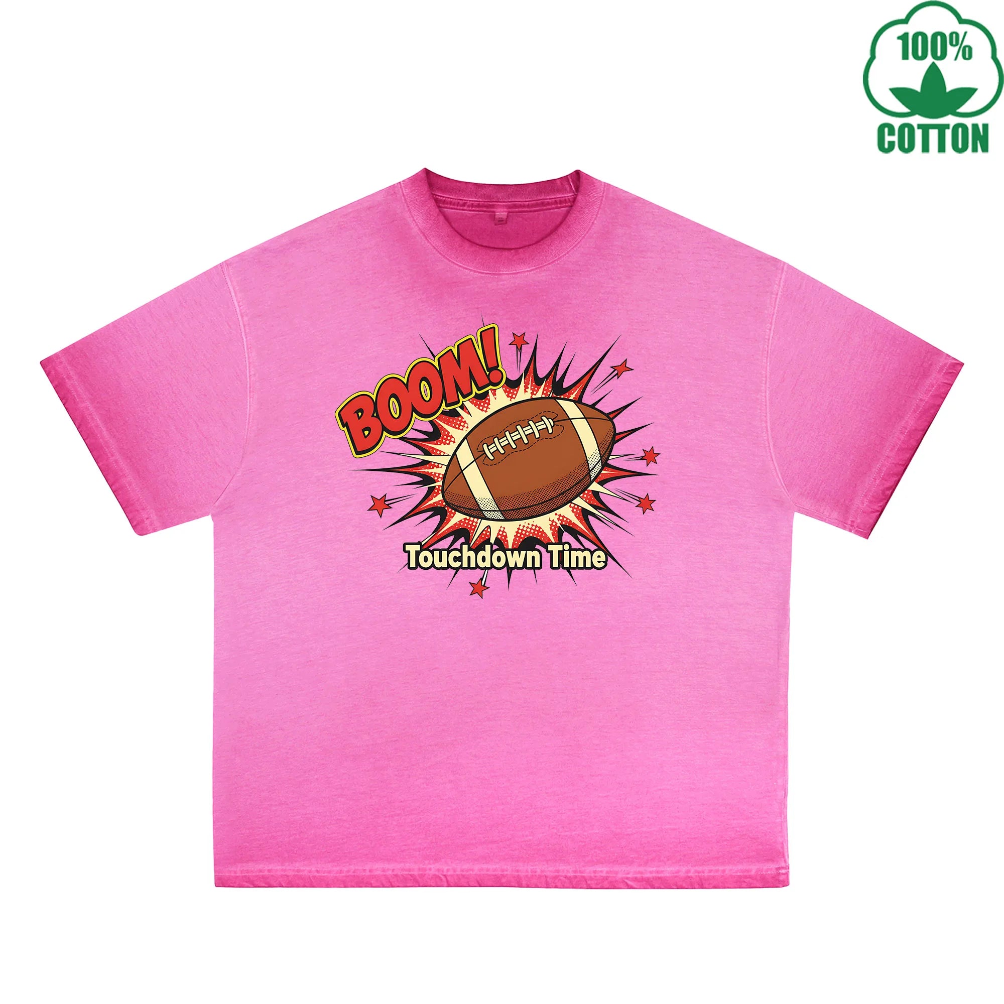 Touchdown Time Printed Dirty Wash T-Shirt 230G Multicolor Loose Trendy Fashionable 100%Cotton Short Sleeve Top