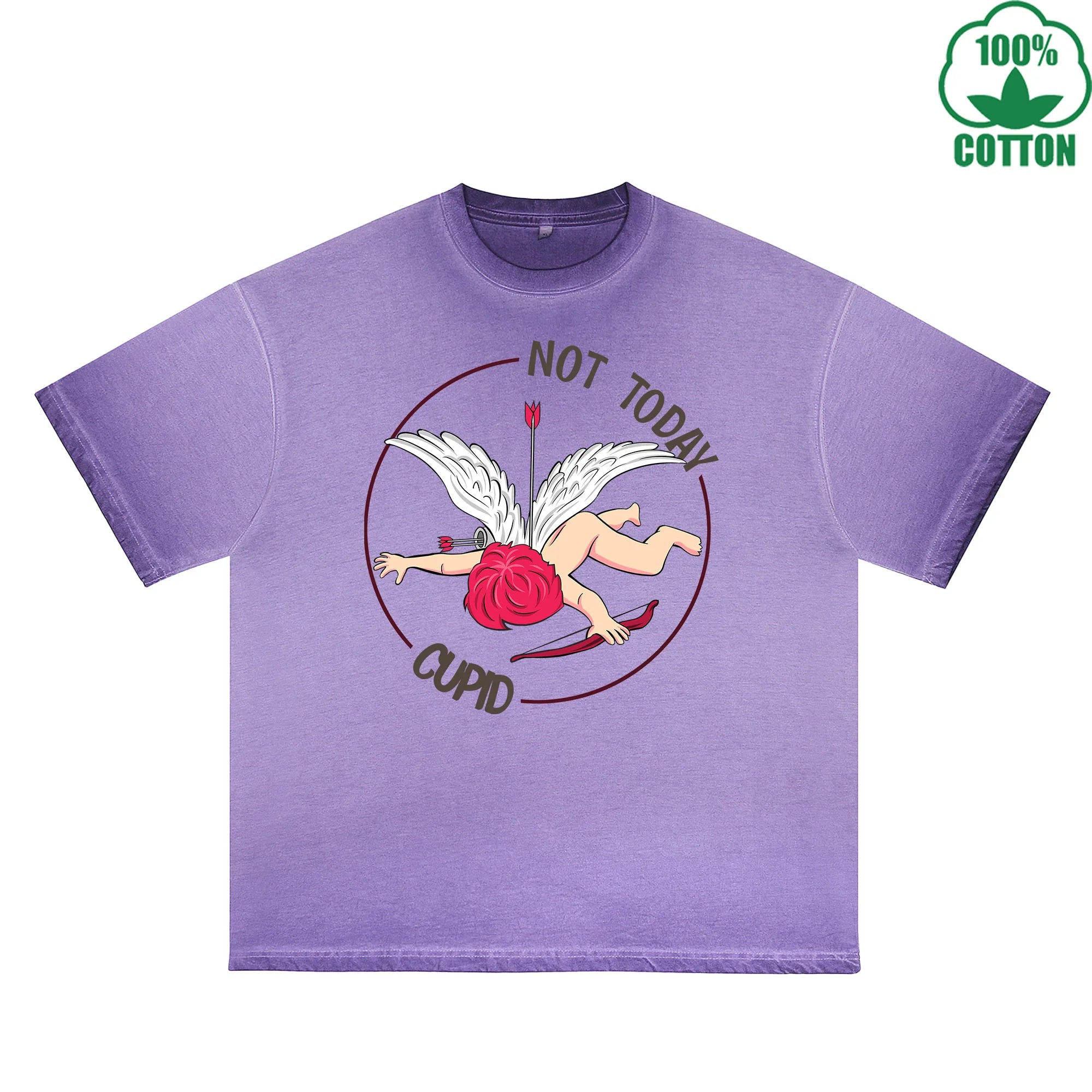 Not today God of Love Printed Dirty Wash T-Shirt 230G Multicolor Loose Trendy Fashionable 100%Cotton Short Sleeve Top