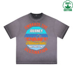 Footprints Printed Dirty WashT-Shirt 230G Multicolor Loose Trendy Fashionable 100%Cotton Short Sleeve Top