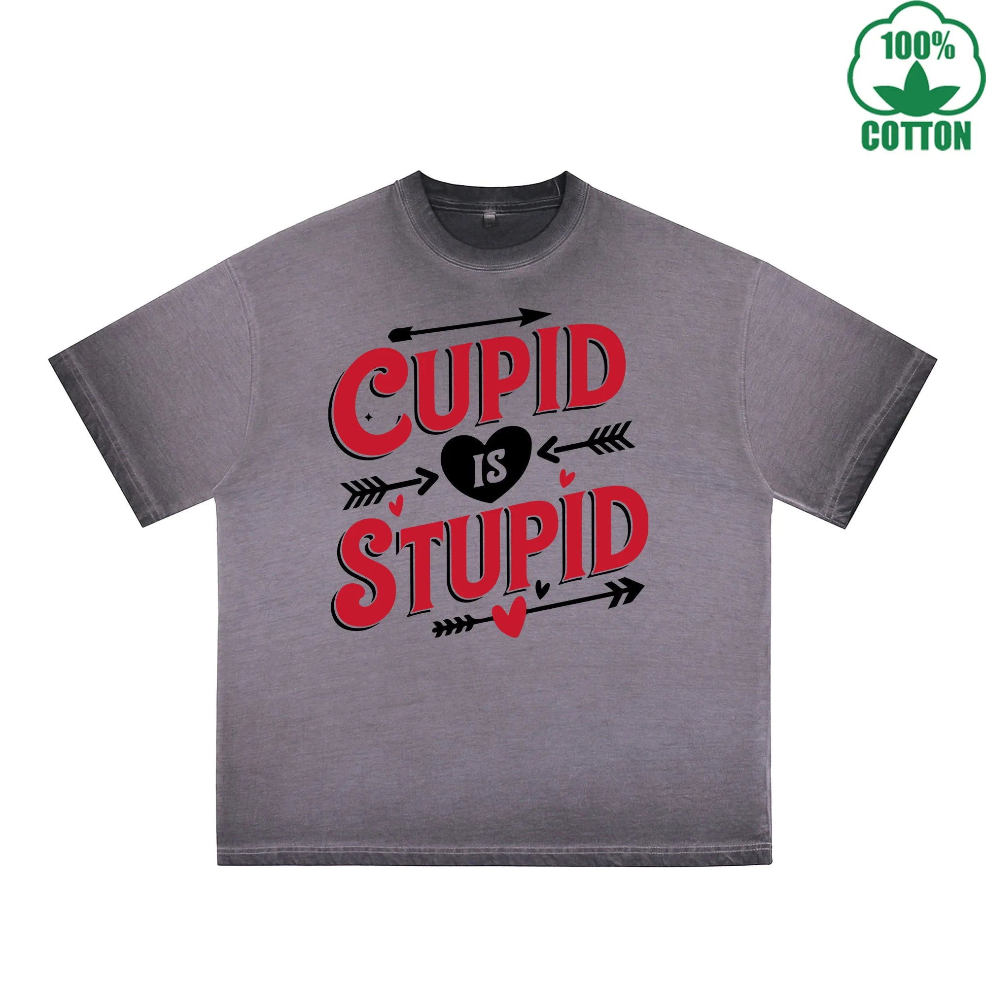 God of Love is Stupid Printed Dirty Wash T-Shirt 230G Multicolor Loose Trendy Fashionable 100%Cotton Short Sleeve Top