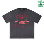 Sing Le Printed Dirty Wash T-Shirt 230G Multicolor Loose Trendy Fashionable 100%Cotton Short Sleeve Top