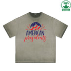 American Presidents Printed Dirty Wash T-Shirt 230G Multicolor Loose Trendy Fashionable 100%Cotton Short Sleeve Top