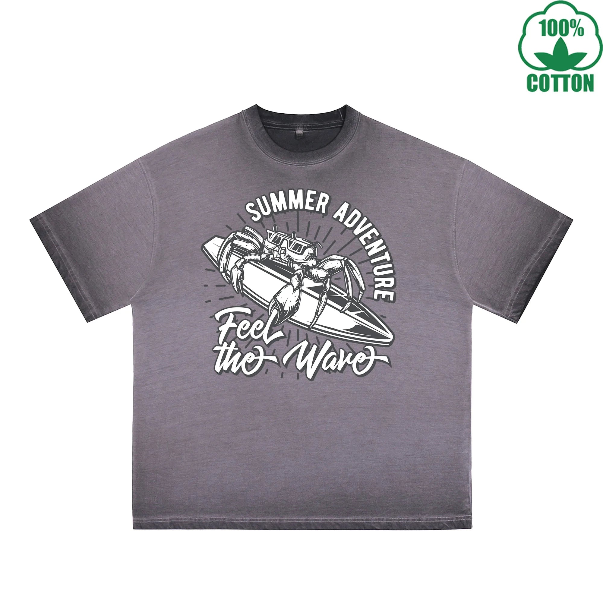 Summer Adventure Printed Dirty WashT-Shirt 230G Multicolor Loose Trendy Fashionable 100%Cotton Short Sleeve Top