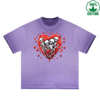 Love Printed Dirty Wash T-Shirt 230G Multicolor Loose Trendy Fashionable 100%Cotton Short Sleeve Top