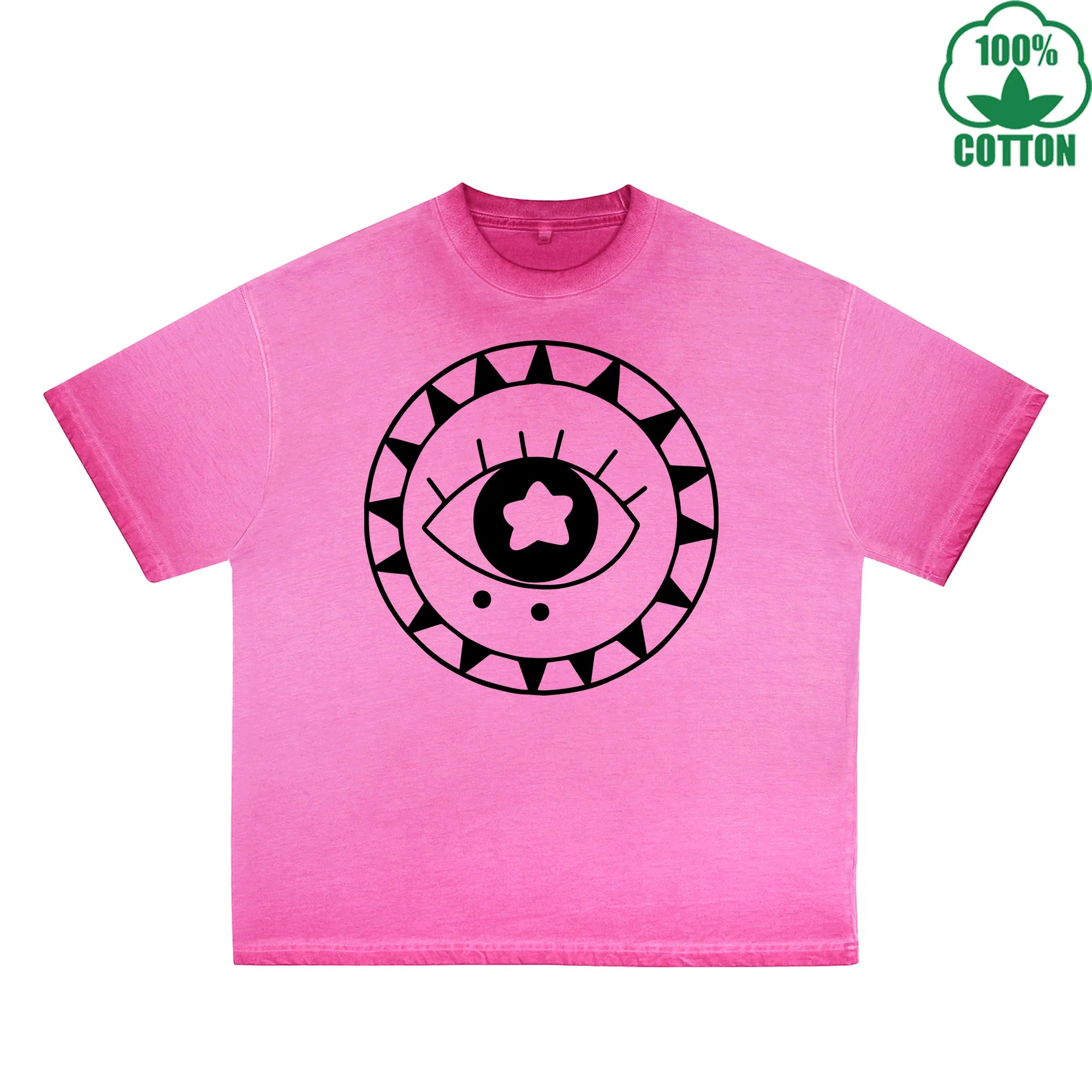 Crystal Ball Printed Dirty WashT-Shirt 230G Multicolor Loose Trendy Fashionable 100%Cotton Short Sleeve Top