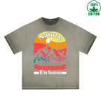 Go With All Your Heart Printed Dirty WashT-Shirt 230G Multicolor Loose Trendy Fashionable 100%Cotton Short Sleeve Top
