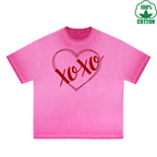 Xoxo Printed Dirty Wash T-Shirt 230G Multicolor Loose Trendy Fashionable 100%Cotton Short Sleeve Top