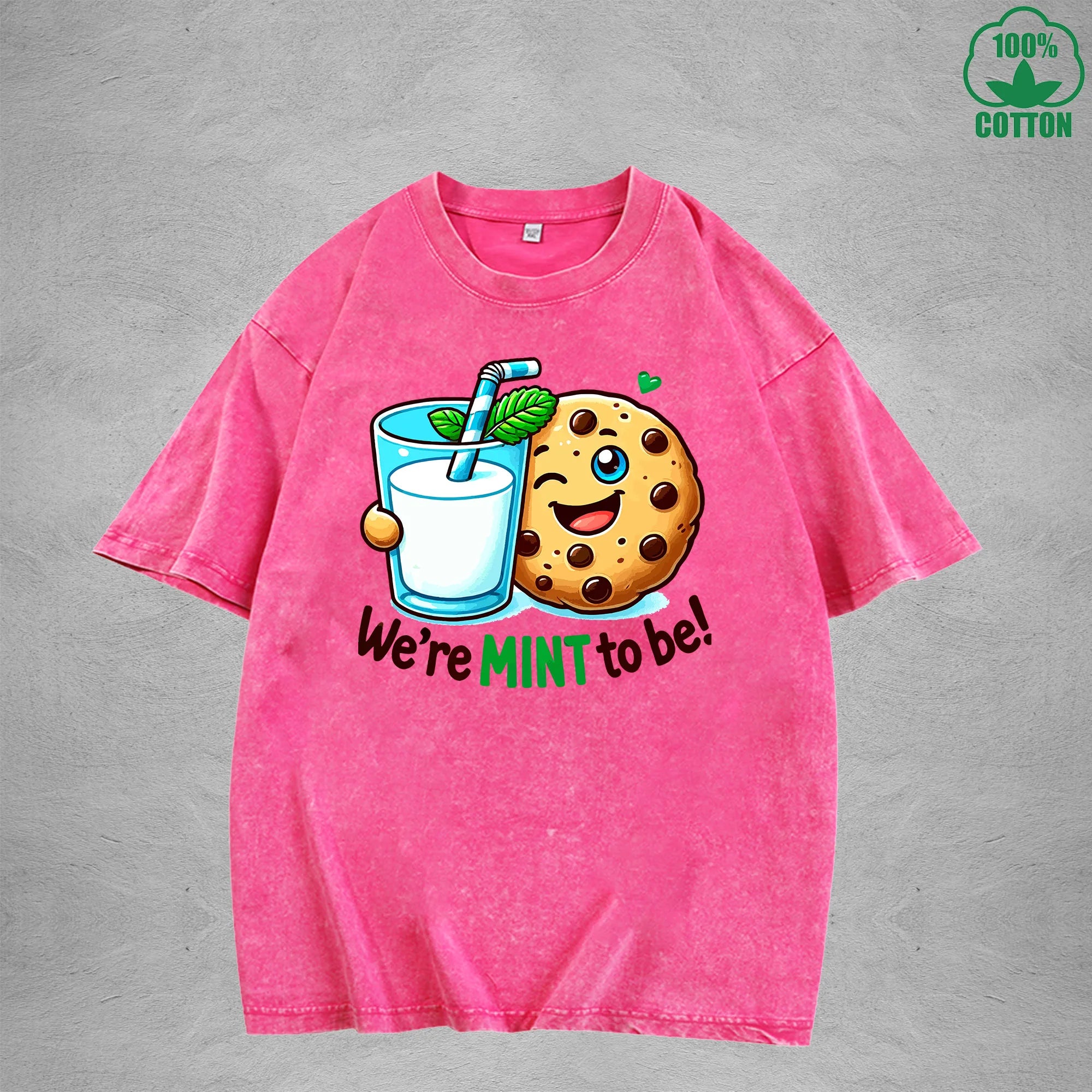 Were Mint To BeInterest Printed Washed T-Shirt 230G Loose Trendy Fashionable 100%Cotton Short Sleeve Top