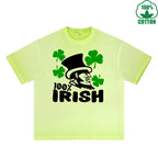 Irish 100% Printed Dirty Wash T-Shirt 230G Multicolor Loose Trendy Fashionable 100%Cotton Short Sleeve Top