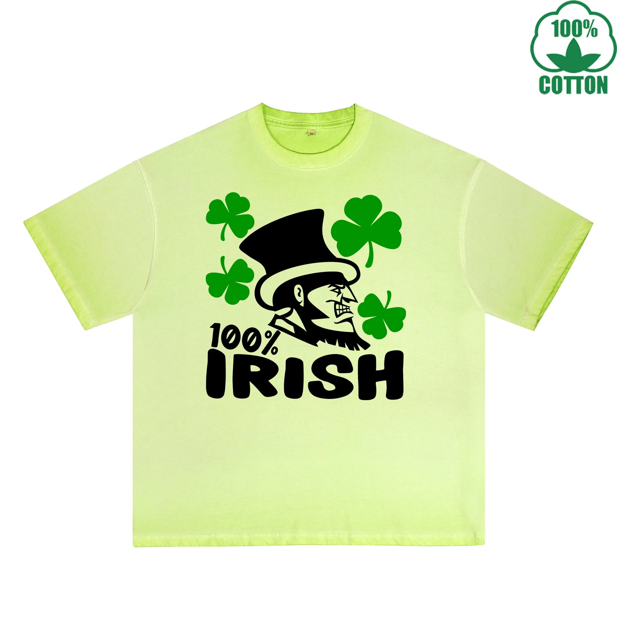 Irish 100% Printed Dirty Wash T-Shirt 230G Multicolor Loose Trendy Fashionable 100%Cotton Short Sleeve Top